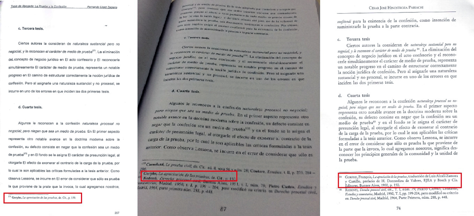 Tercera y cuarta tesis de la naturaleza jurídica de la confesión. Página 207 de la tesis de Ugaz, la 87 de la tesis de César Hinostroza y la 74 del libro de este. 