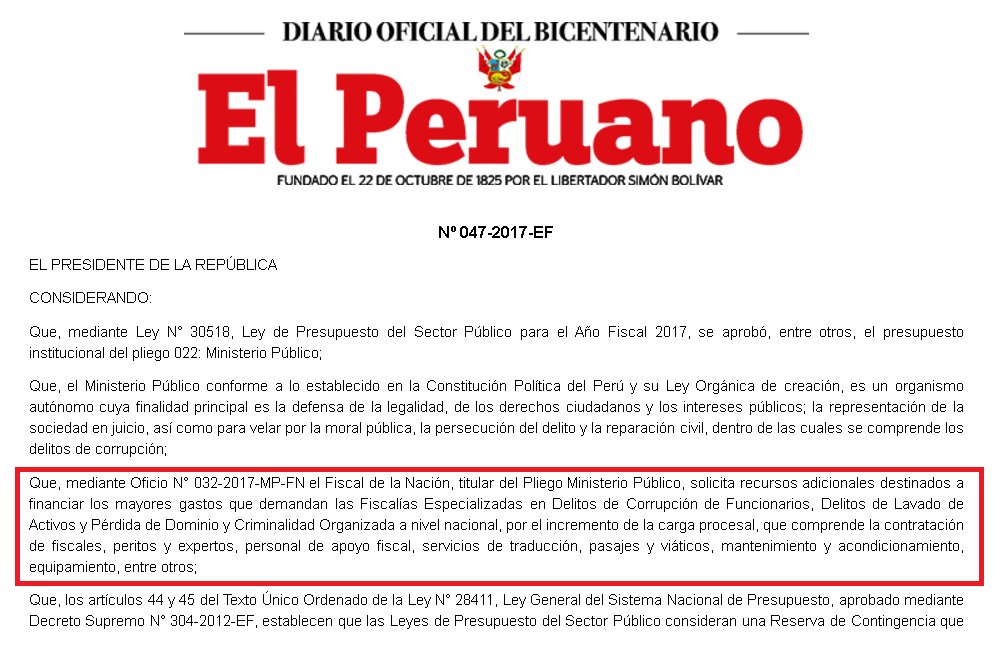 Decreto Supremo 047. (Fuente: El Peruano).