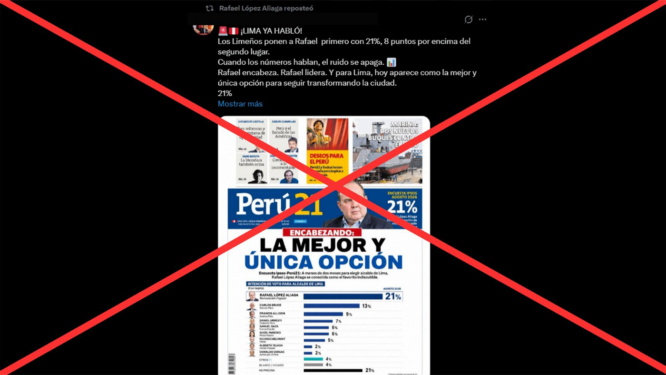 Es falsa la portada de un diario que da ventaja a López Aliaga en la campaña por la alcaldía de Lima: fue creada con IA 